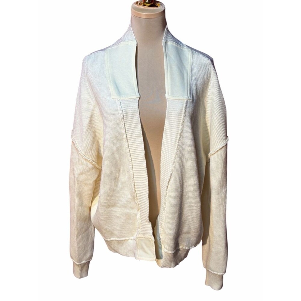 Women’s Cream Open Front Knit Cardigan Large Cozy Lightweight Sweater